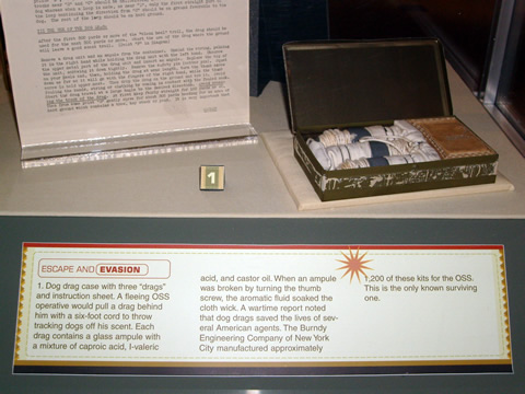 Escape and evasion - dog drags
The OSS (forerunner to the CIA) and others used these drags to get dogs off their scent to evade capture. These kits saved many lives.
