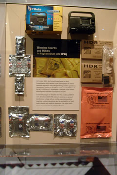 Food and radios
Food similar to MREs but made for local tastes and solar/windup radios were dropped to the people in Afghanistan to help. The radios allow them to hear news of what is happening in their country during the war.
