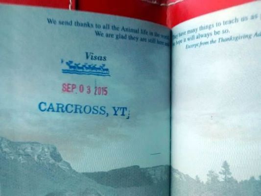 Passport stamp in Carcross, Yukon
Don't have to get stamped but they offered so many of us took them up on it. Passport a virgin no longer!
