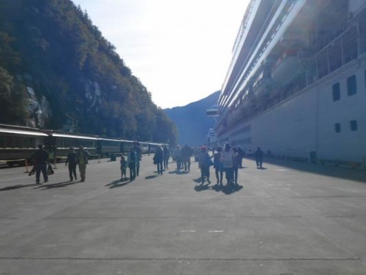 Docked in Skagway next to White Pass Train

