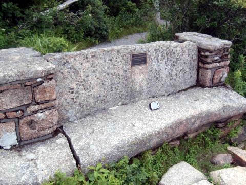 Hidden bench
Walking along the path beside the pond, most folks miss this on the other side of the stone wall. I  found it while geocaching.
