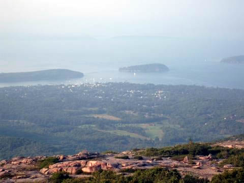 View of bar harbor from Cadillac Mountain
You have no idea how hard this picture was to take. Fog kept rolling through and made it disappear/reappear like Brigadoon.
