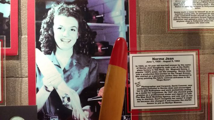 Norma Jean Dougherty
Young wife who worked in a plane factory to support the war effort until a photographer turned her into a model and then a famous actress better known as Marilyn Monroe.
