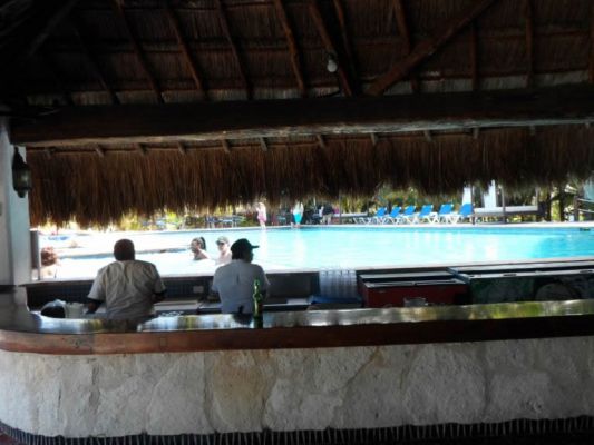 Bar beside the pool and hot tub
