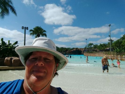 Relaxing after doing two amusement parks in two days.
