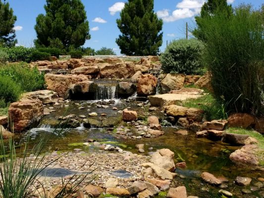 Beautiful waterfall at Fort Stockton Chamber of Commerce.
