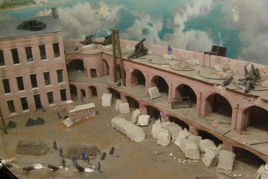 Fort Sumter diorama
With the invention of cannon, stone walls could no longer protect them. The firing on Sumter was not unprovoked. Despite warnings from South Carolina and a notice they wished to secede from the Union, Lincoln resupplied the fort which the South took as a declaration of war.
