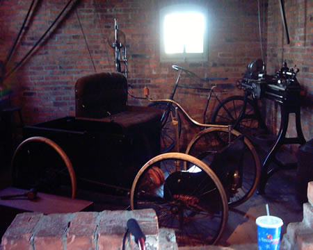 Henry Ford's first car
Henry left home at 16 and worked for Edison for 8 years. Evenings he studied and built his first car, the Quadricycle. Unfortunately, when he was done, he could not get it out of the building. He had to have a brick mason open the doorway up and then put it back once it was out. Oops!
