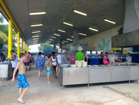 Lunch served by the ship in a pavilion on the island.
Burgers, yum! Best food all trip. LOL
