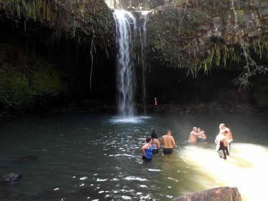 Fun at the waterfall
