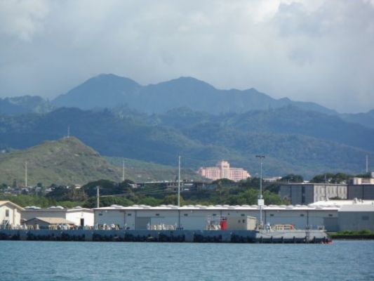 Pink building in the back is the VA hospital
Tripler Army Medical center, headquarters of the Pacific Regional Medical Command, is the largest in the Asian and Pacific rim. https://en.wikipedia.org/wiki/Tripler_Army_Medical_Center
