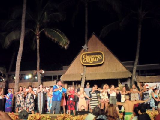Teaching the audience to hula

