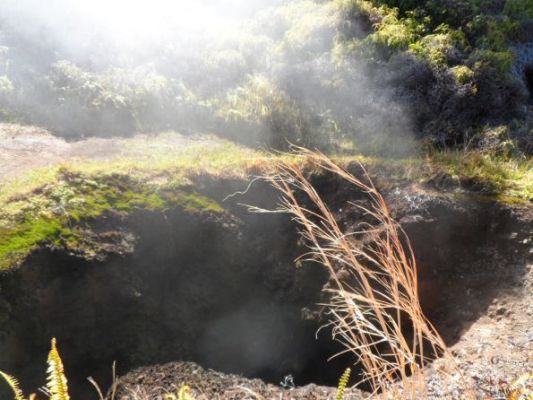 Volcanic vent in a field
