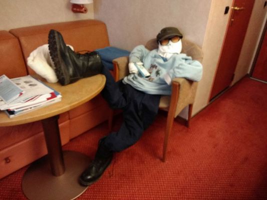 Our steward's response to my prank. ROTFL
