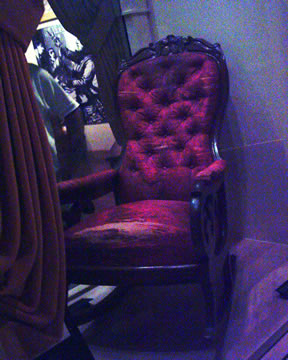 Lincoln's chair
This is the actual chair, a stuffed rocker, that Abraham Lincoln was shot in at Ford's Theater. There is still blood stains on it. 
