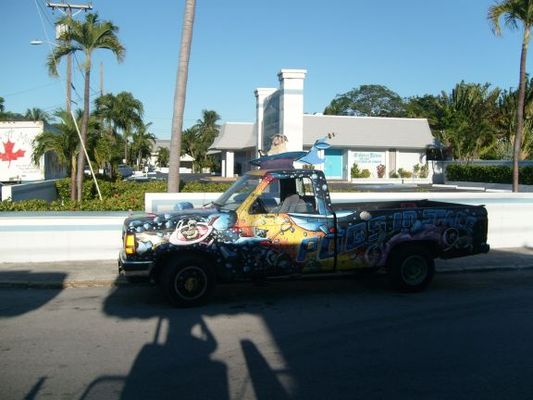 A Conch truck
There are several vehicles decorated with art work on the island. The area is also known as the Conch Republic from the short time they seceded from the United States in 1982. See http://www.conchrepublic.com/history.htm for an interesting historical tidbit of revolution. It is pronounced "Conk" btw. 

