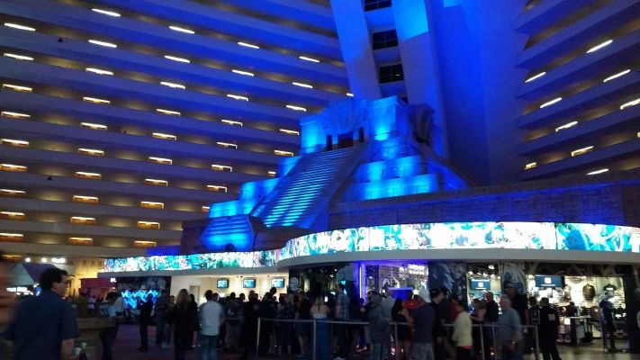 Inside the Luxor Hotel at the Blue Man Group show
