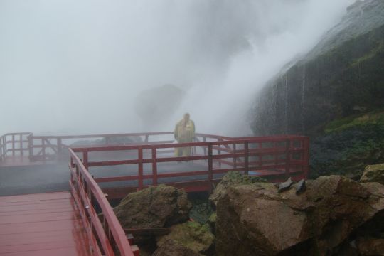 Into the falls I go.
