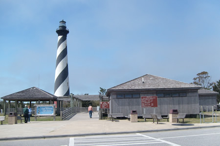 Cape Hatteras Lighthouse
The lighthouses in the area are purposely painted different colors of designs to make them easy to identify. Hatteras has digaonal stripes like a barber pole. 

