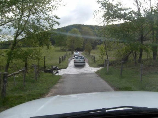 Road runs through the streams
