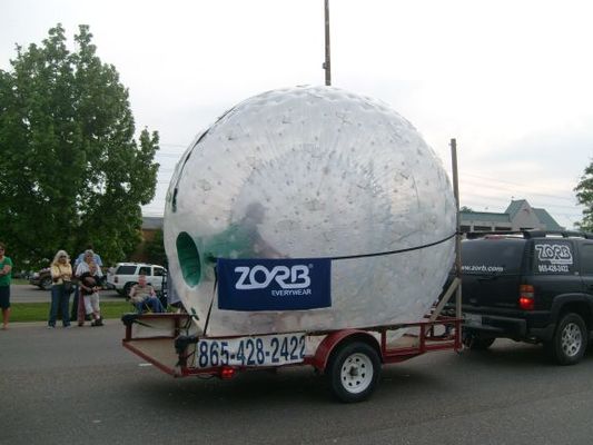 Zorb
An area attraction, you climb into this ball which has several gallons of water in it and they roll you down a hill. 
