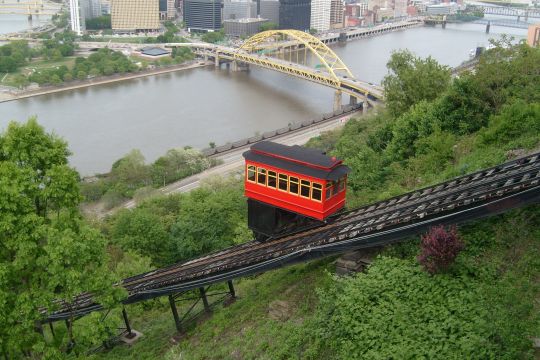 Funicular going up the incline
