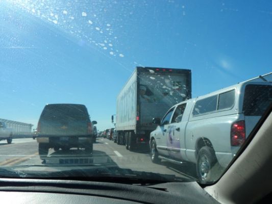 Quartzsite traffic near 95 and Kuehn
Watch for empty police cars to scare you into slowing down.
