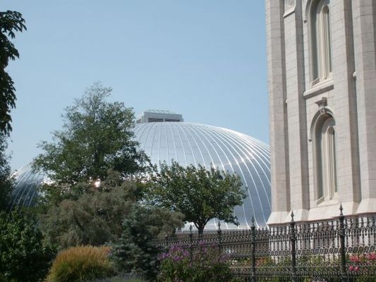 Outside the Tabernacle's silver dome
