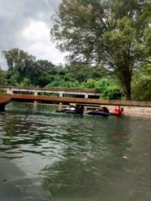 Tubing under the pedestrian walk
