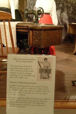The sewing machine and tissue patterns revolutionized the garment industry and home.
