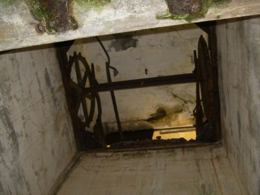 Looking up into artillery shell elevator shaft
