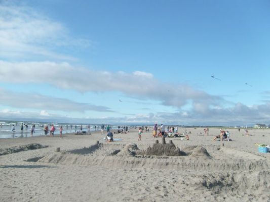 Sand castle building contest on the beach
