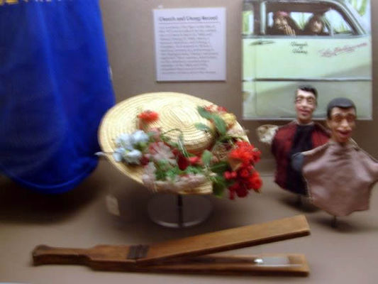 Minnie Pearl's hat and Dean Martin and Jerry Lewis puppets
