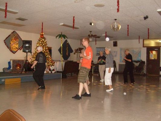 Line dancing at the New Year's Eve party
