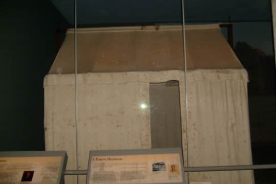 George Washington slept here!
The only officer tents to survive are those of George Washington which have been well cared for and handed down through family. These ended up with the wife of General Robert E. Lee, a descendant of Martha's. Martha was a widow with children when George married her. He never adopted her kids though he loved them. During the Civil War, the tents were taken to the US Patent Office for protection and eventually given back to the Lees. George had this setup even when he had a room in a house as a sanctuary.
