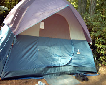 New Coleman Sundome tent
Very nice 9x9 tent with pockets on each side inside to hold my glasses,etc. , opening in back to get into a cooler or something from inside the tent, D-style door, front mat. Slept 3 of us in a U shape just fine. Over 6 feet high.
